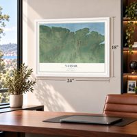 Vassar, Kansas map, 18 x 24 inch print in a white frame in a home office