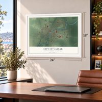 Vassar, Michigan map, 18 x 24 inch print in a white frame in a home office