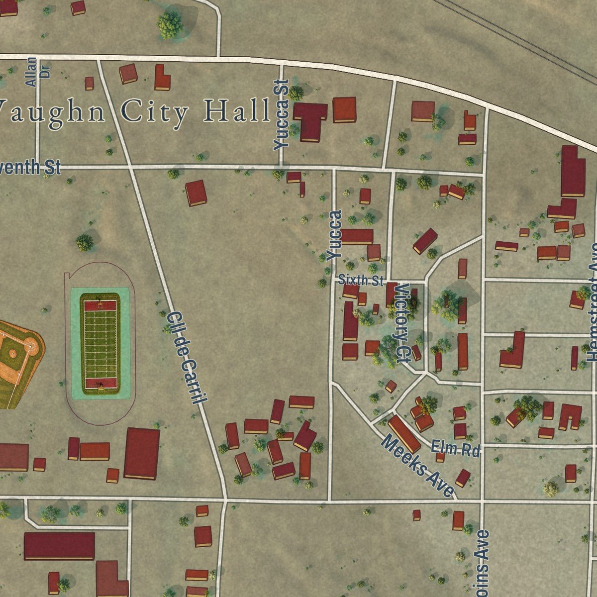 Second close-up of the map of Vaughn, New Mexico print showing more streets and buildings