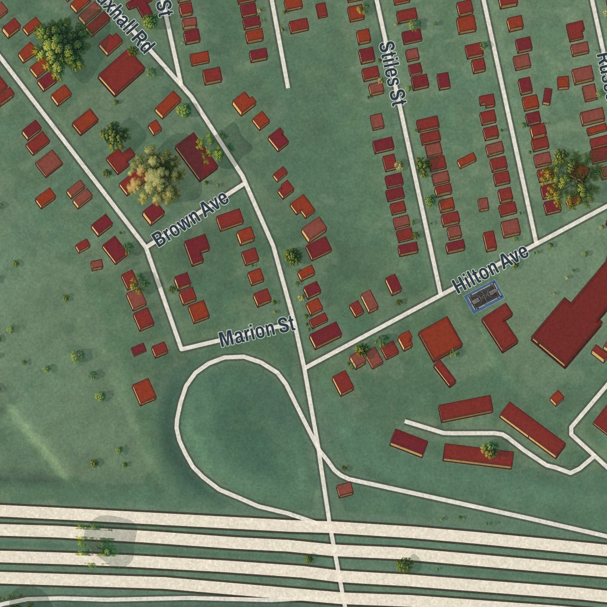 Second close-up of the map of Vauxhall, New Jersey print showing more streets and buildings