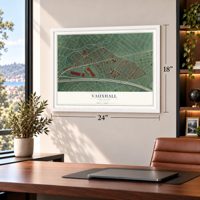 Vauxhall, New Jersey map, 18 x 24 inch print in a white frame in a home office