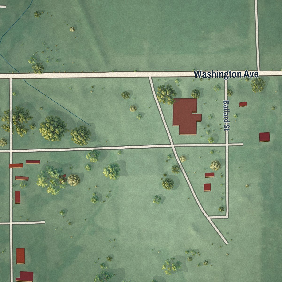 Second close-up of the map of Veblen, South Dakota print showing more streets and buildings