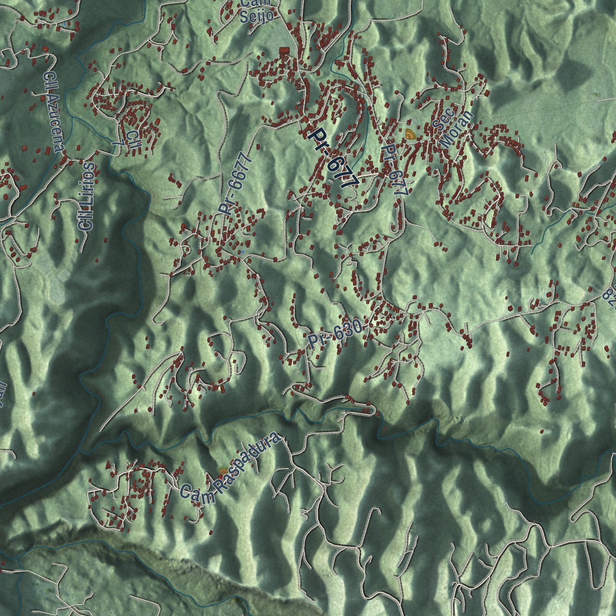 Second close-up of the map of Vega Alta, Puerto Rico print showing more streets and buildings