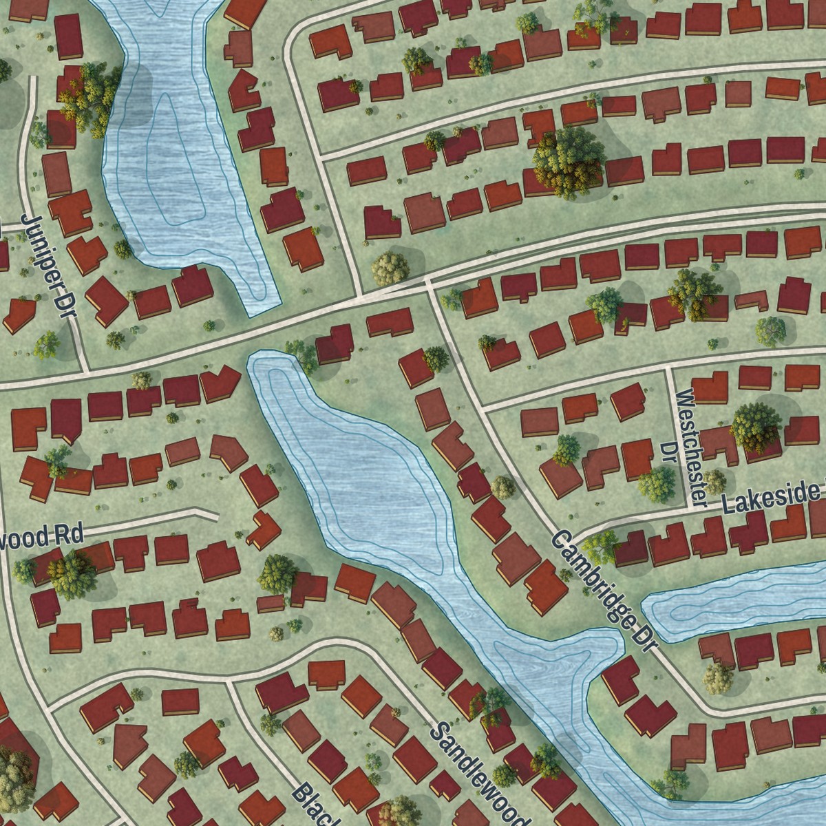 Second close-up of the map of Venice Gardens, Florida print showing more streets and buildings