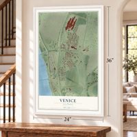 Venice, Illinois map, 24 x 36 inch print in a white frame by a staircase