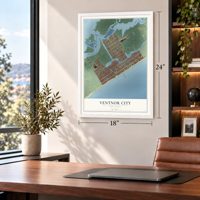 Ventnor City, New Jersey map, 18 x 24 inch print in a white frame in a home office