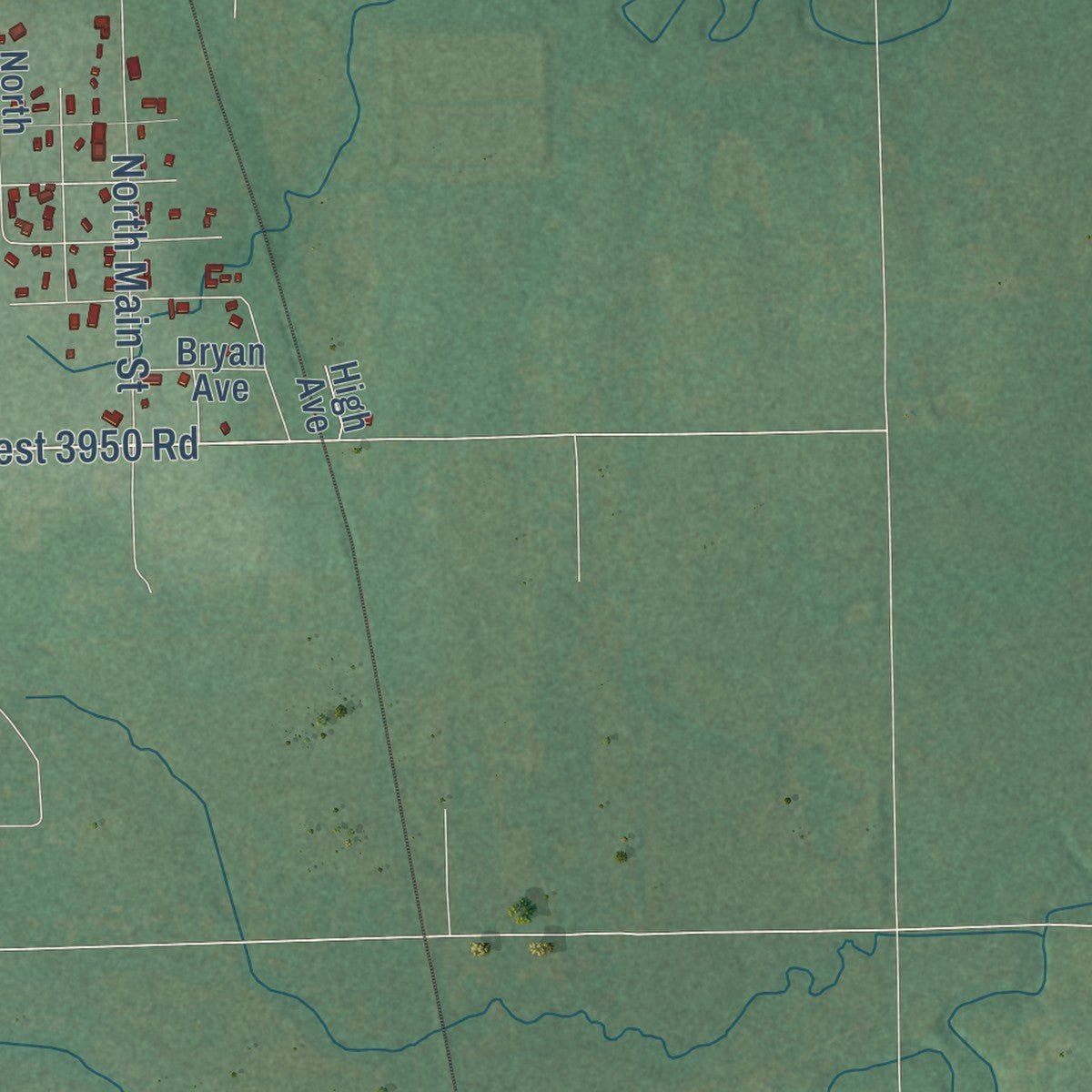 Second close-up of the map of Vera, Oklahoma print showing more streets and buildings