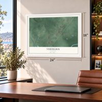 Verdigris, Oklahoma map, 18 x 24 inch print in a white frame in a home office