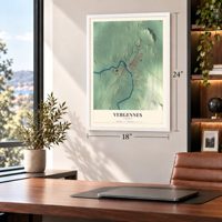 Vergennes, Vermont map, 18 x 24 inch print in a white frame in a home office