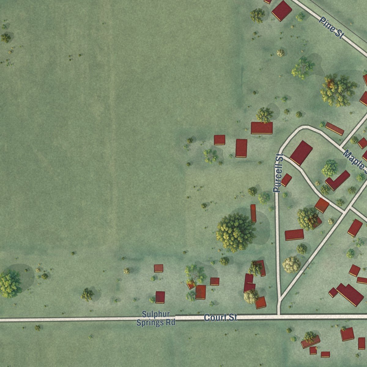 Second close-up of the map of Vermilion, Illinois print showing more streets and buildings