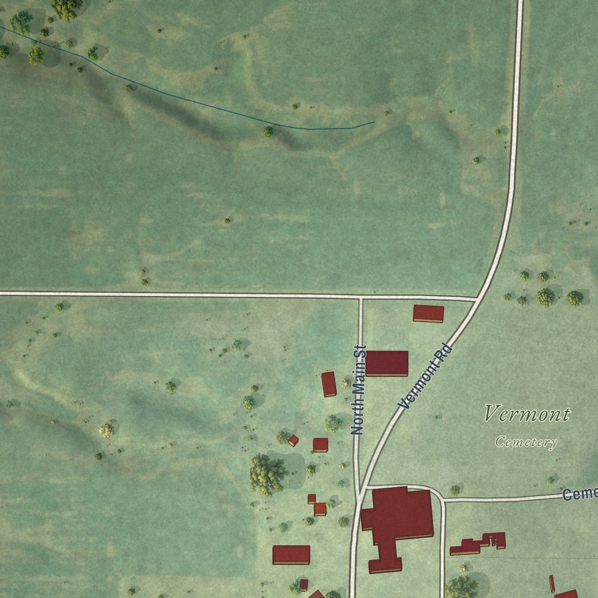 Second close-up of the map of Vermont, Illinois print showing more streets and buildings