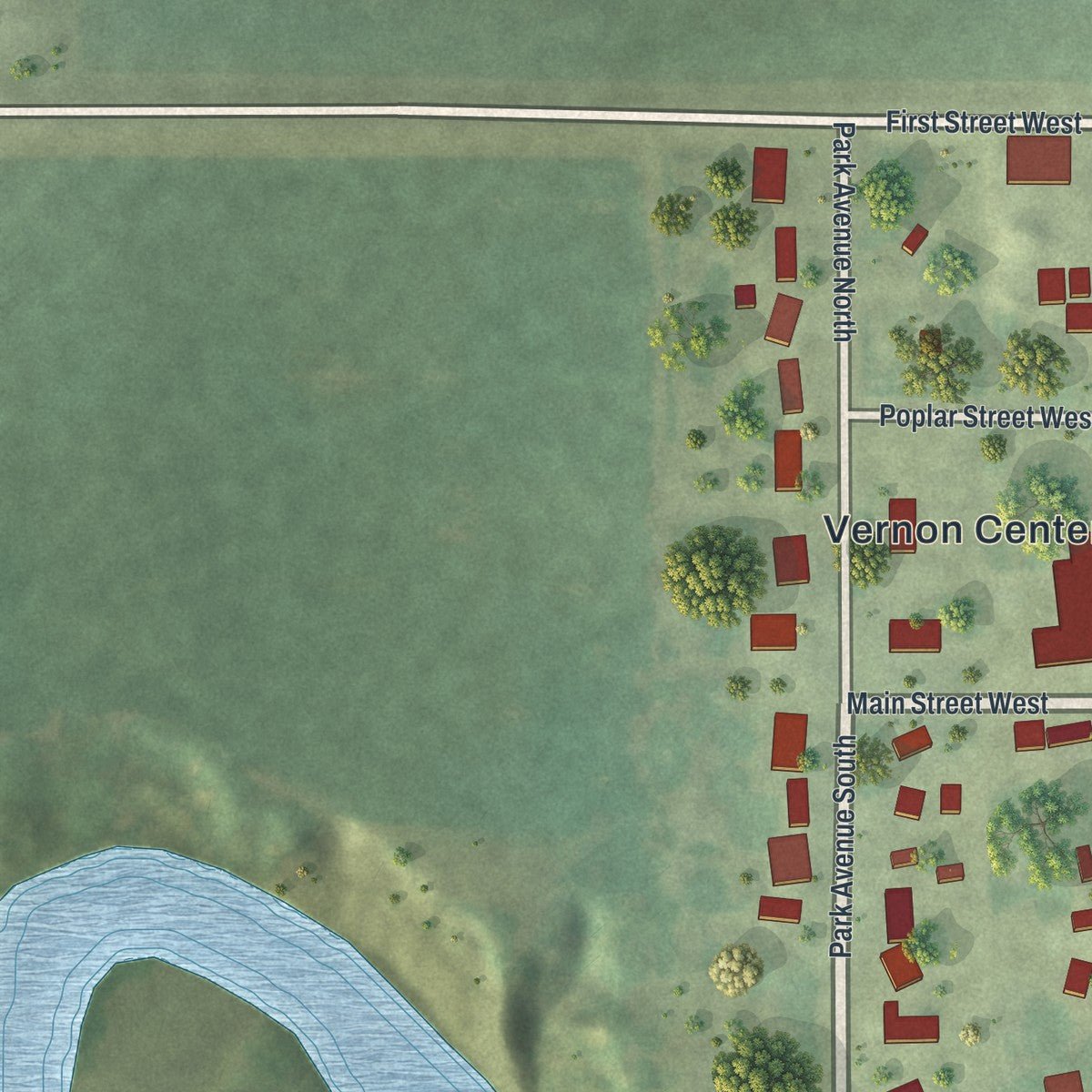 Second close-up of the map of Vernon Center, Minnesota print showing more streets and buildings