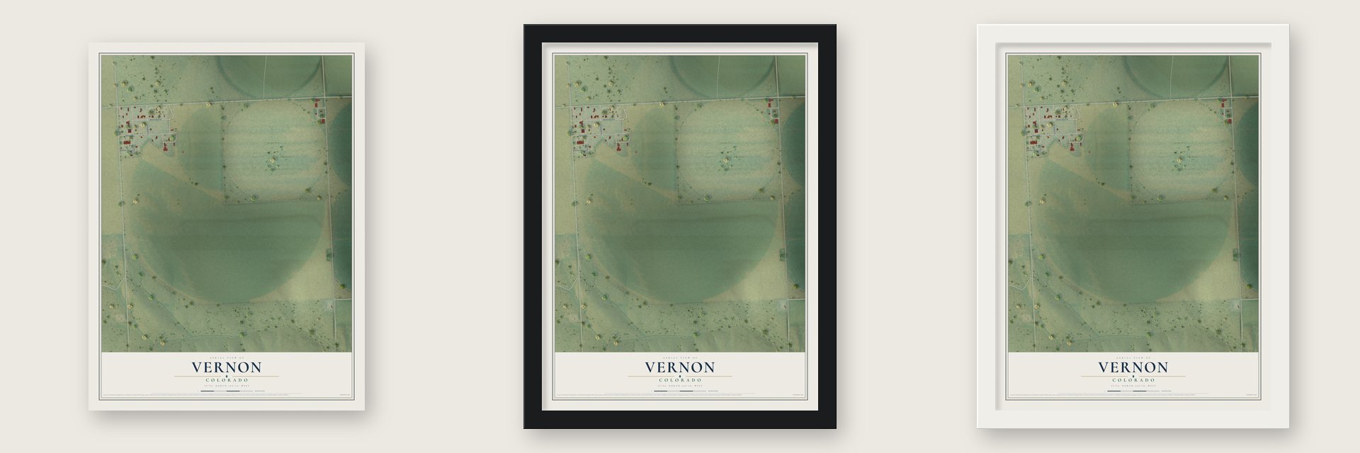 Vernon, Colorado map unframed, in a black wood frame and in a white wood frame