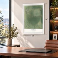 Vernon, Colorado map, 18 x 24 inch print in a white frame in a home office