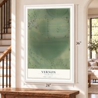 Vernon, Colorado map, 24 x 36 inch print in a white frame by a staircase