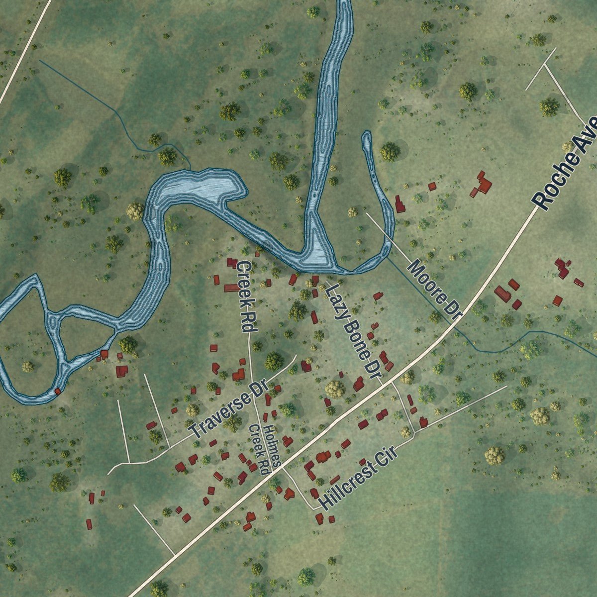 Second close-up of the map of Vernon, Florida print showing more streets and buildings