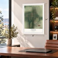 Vernon, Illinois map, 18 x 24 inch print in a white frame in a home office