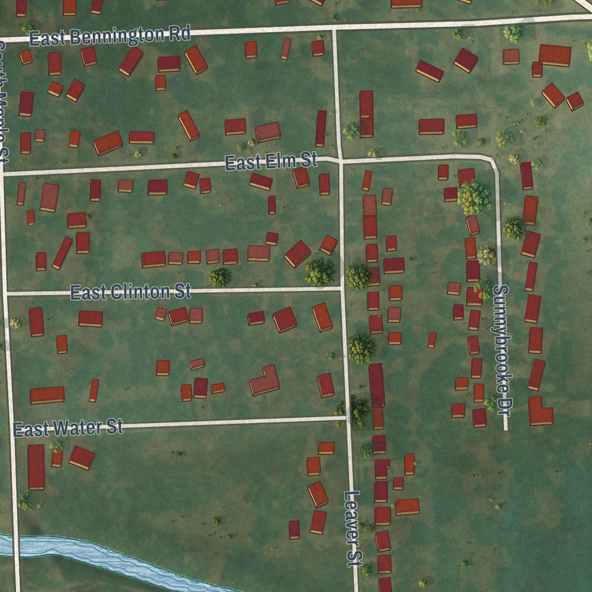 Second close-up of the map of Vernon, Michigan print showing more streets and buildings