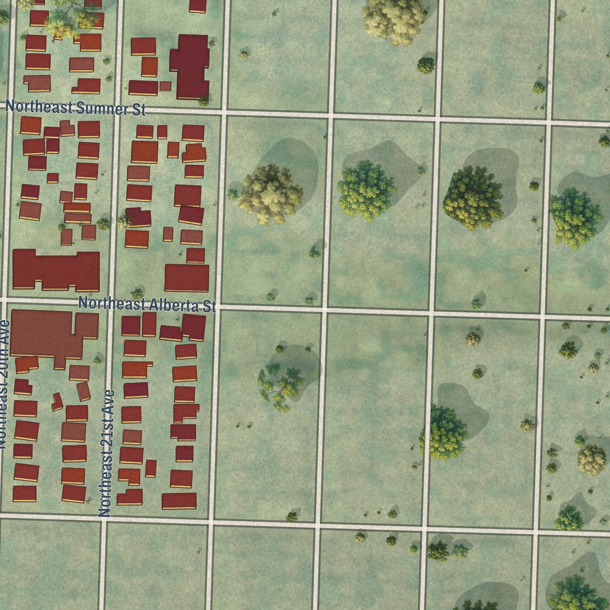 Second close-up of the map of Vernon, Oregon print showing more streets and buildings