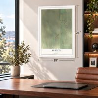 Vernon, Utah map, 18 x 24 inch print in a white frame in a home office