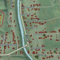 Second close-up of the map of Vernonia, Oregon print showing more streets and buildings