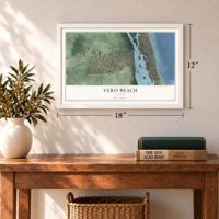 Vero Beach, Florida map, 12 x 18 inch print in a white frame in an entryway