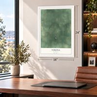 Verona, Michigan map, 18 x 24 inch print in a white frame in a home office