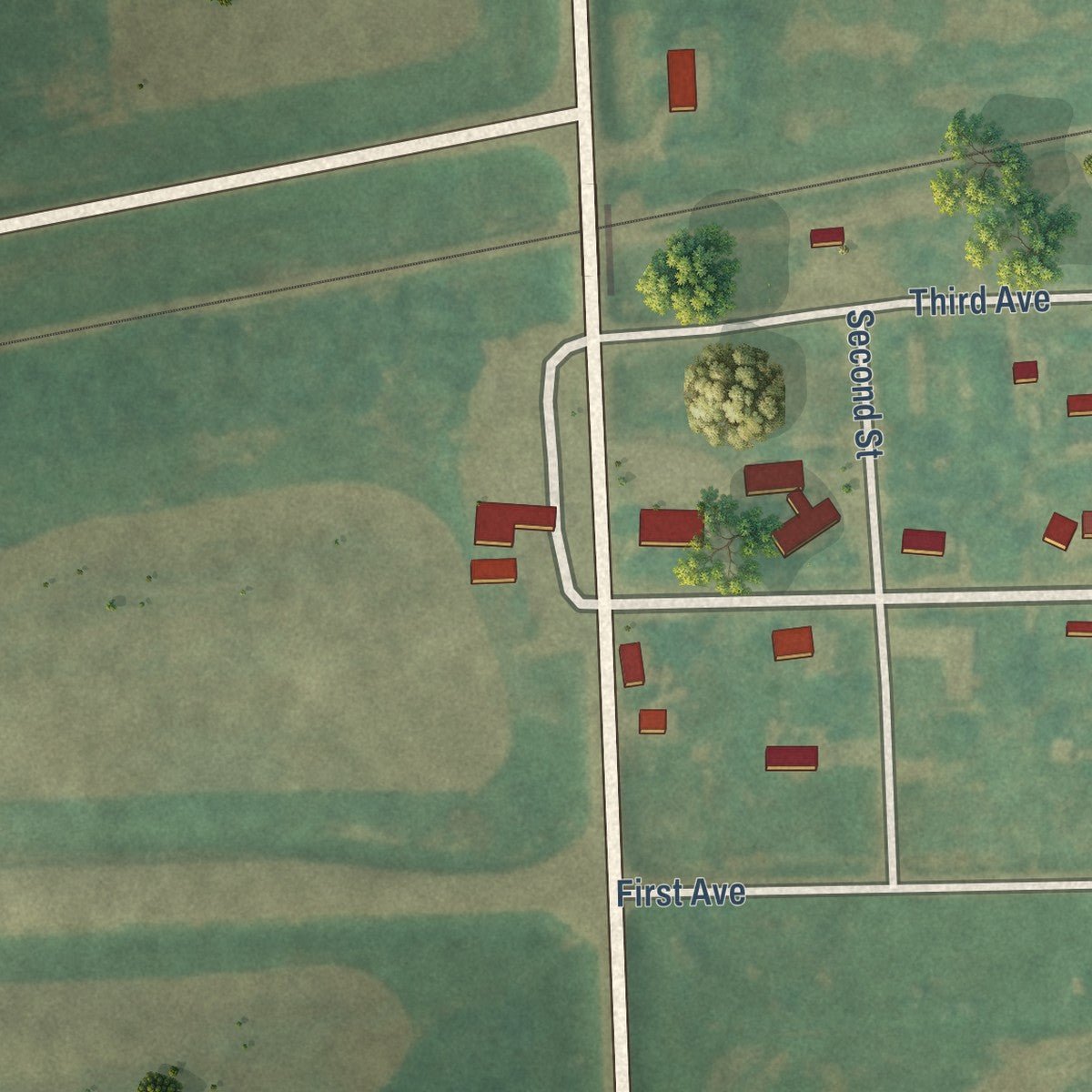 Second close-up of the map of Verona, North Dakota print showing more streets and buildings