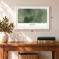 Verona, North Dakota map, 12 x 18 inch print in a white frame in an entryway