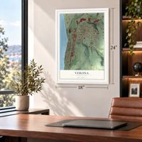 Verona, Pennsylvania map, 18 x 24 inch print in a white frame in a home office