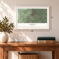 Verona, Virginia map, 12 x 18 inch print in a white frame in an entryway