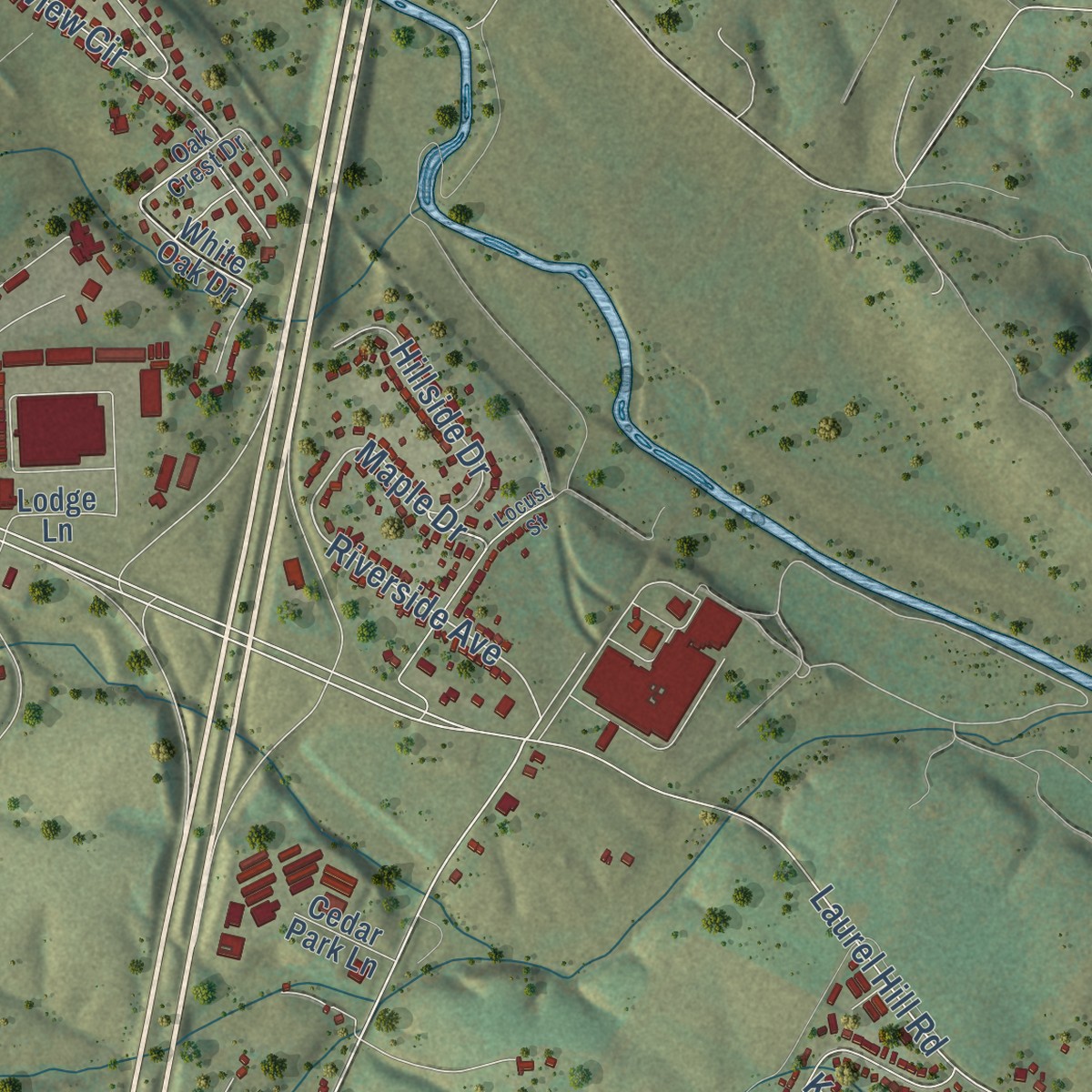 Second close-up of the map of Verona, Virginia print showing more streets and buildings