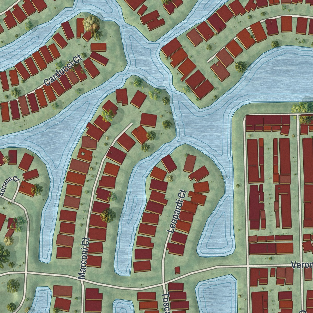 Second close-up of the map of Verona Walk, Florida print showing more streets and buildings