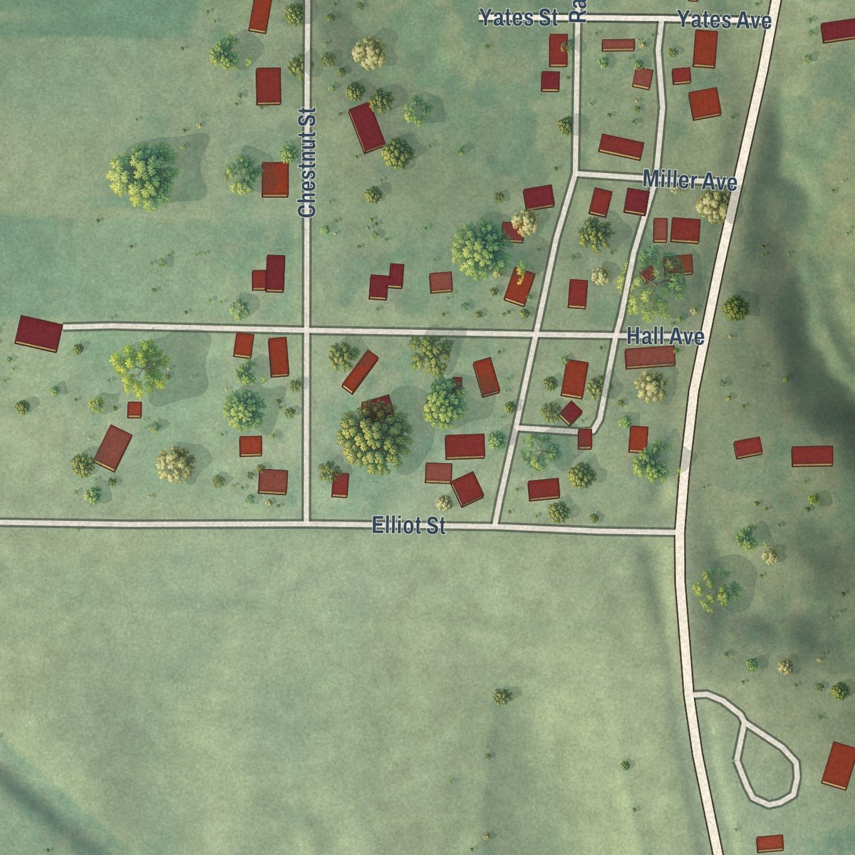 Second close-up of the map of Versailles, Illinois print showing more streets and buildings