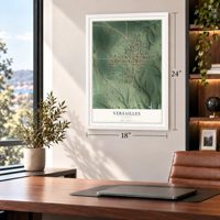 Versailles, Illinois map, 18 x 24 inch print in a white frame in a home office