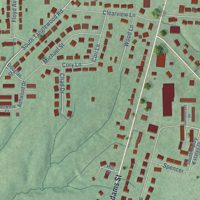 Second close-up of the map of Versailles, Indiana print showing more streets and buildings