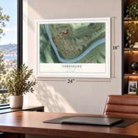 Versailles, Pennsylvania map, 18 x 24 inch print in a white frame in a home office