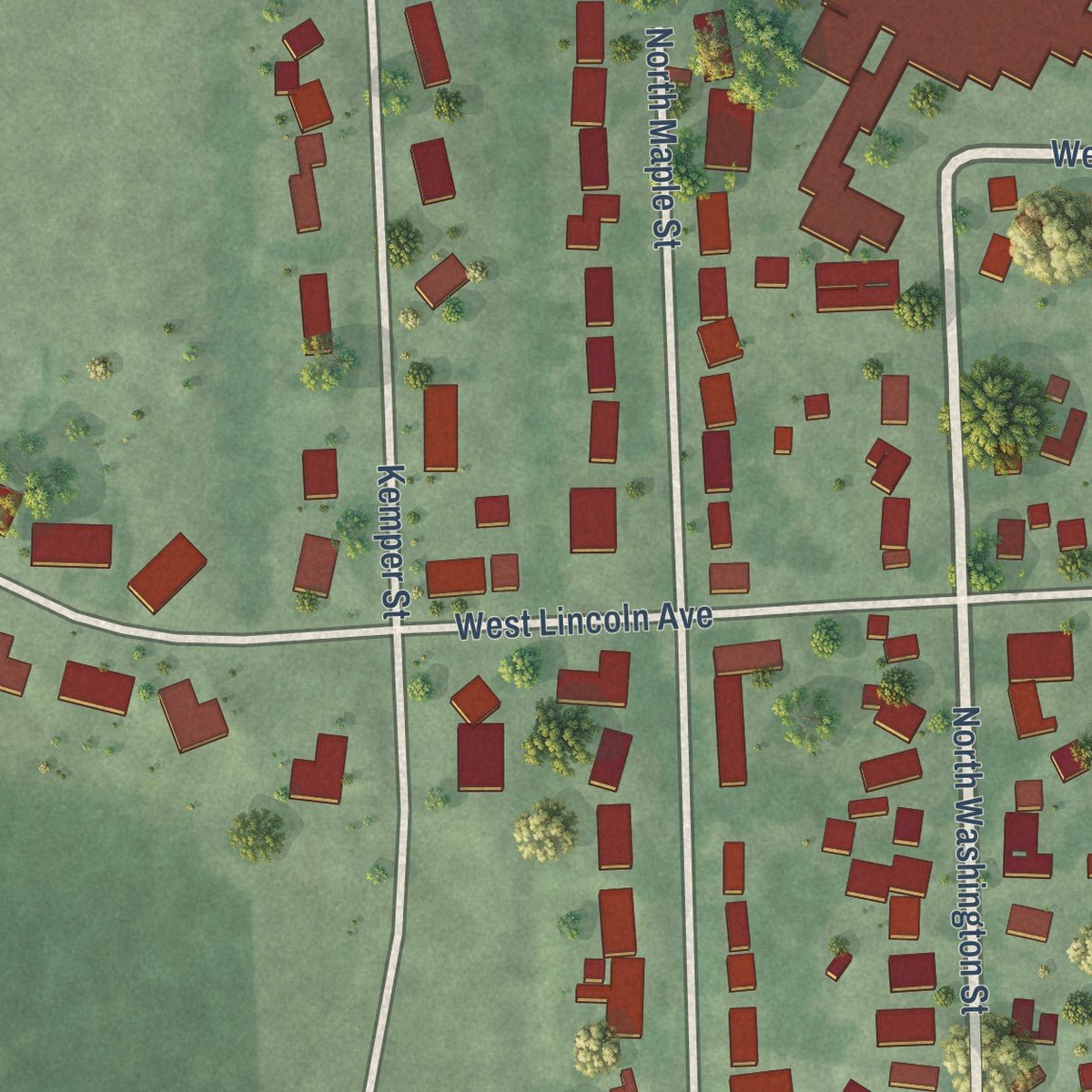 Second close-up of the map of Viborg, South Dakota print showing more streets and buildings