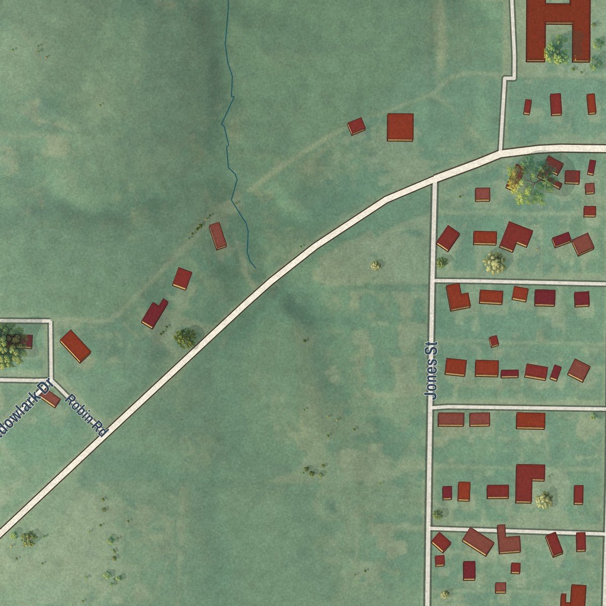 Second close-up of the map of Vici, Oklahoma print showing more streets and buildings