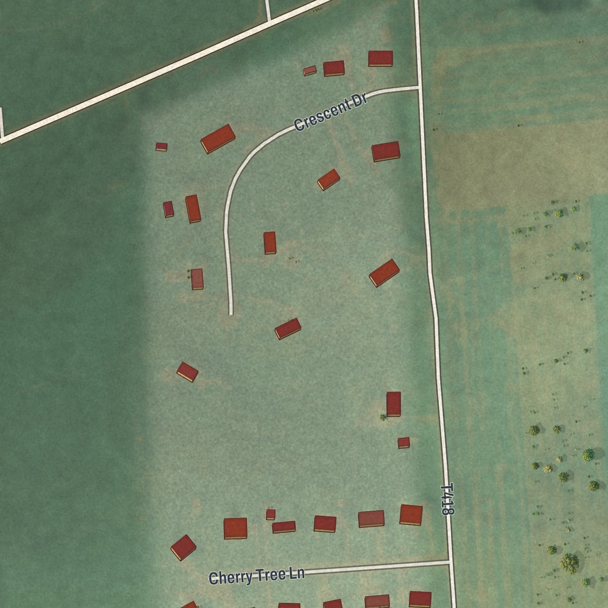 Second close-up of the map of Vicksburg, Pennsylvania print showing more streets and buildings