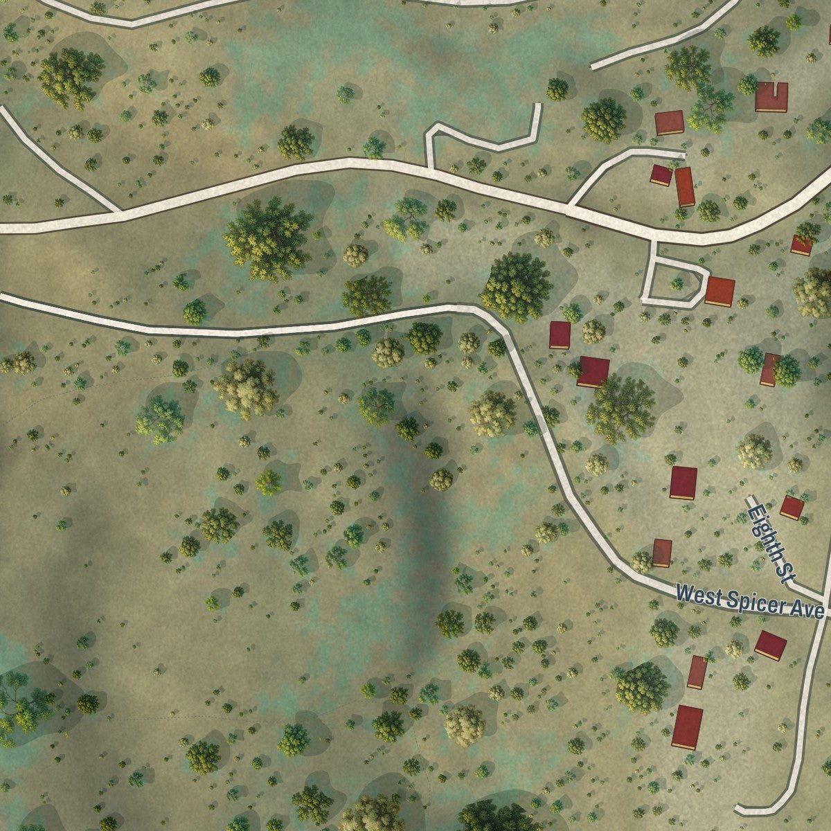 Second close-up of the map of Victor, Colorado print showing more streets and buildings