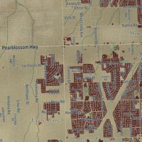 Second close-up of the map of Victorville, California print showing more streets and buildings