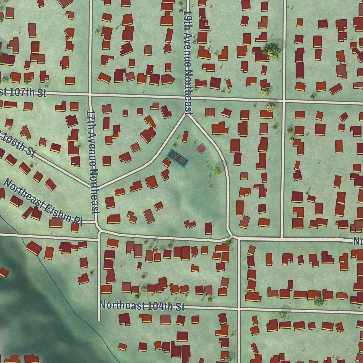 Second close-up of the map of Victory Heights, Washington print showing more streets and buildings