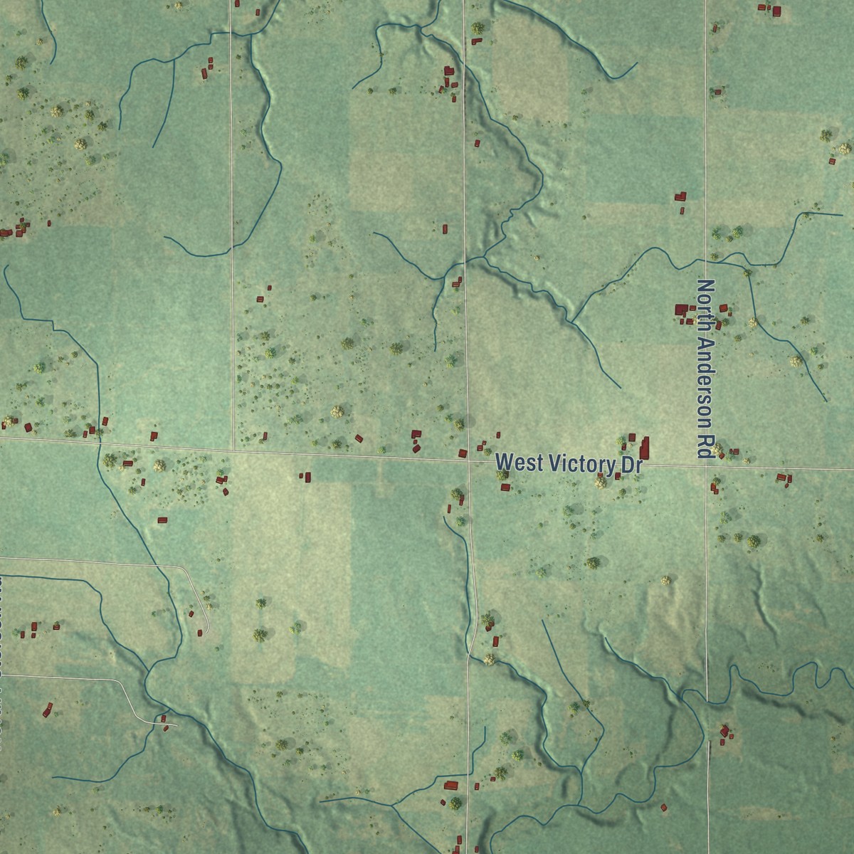 Second close-up of the map of Victory, Michigan print showing more streets and buildings