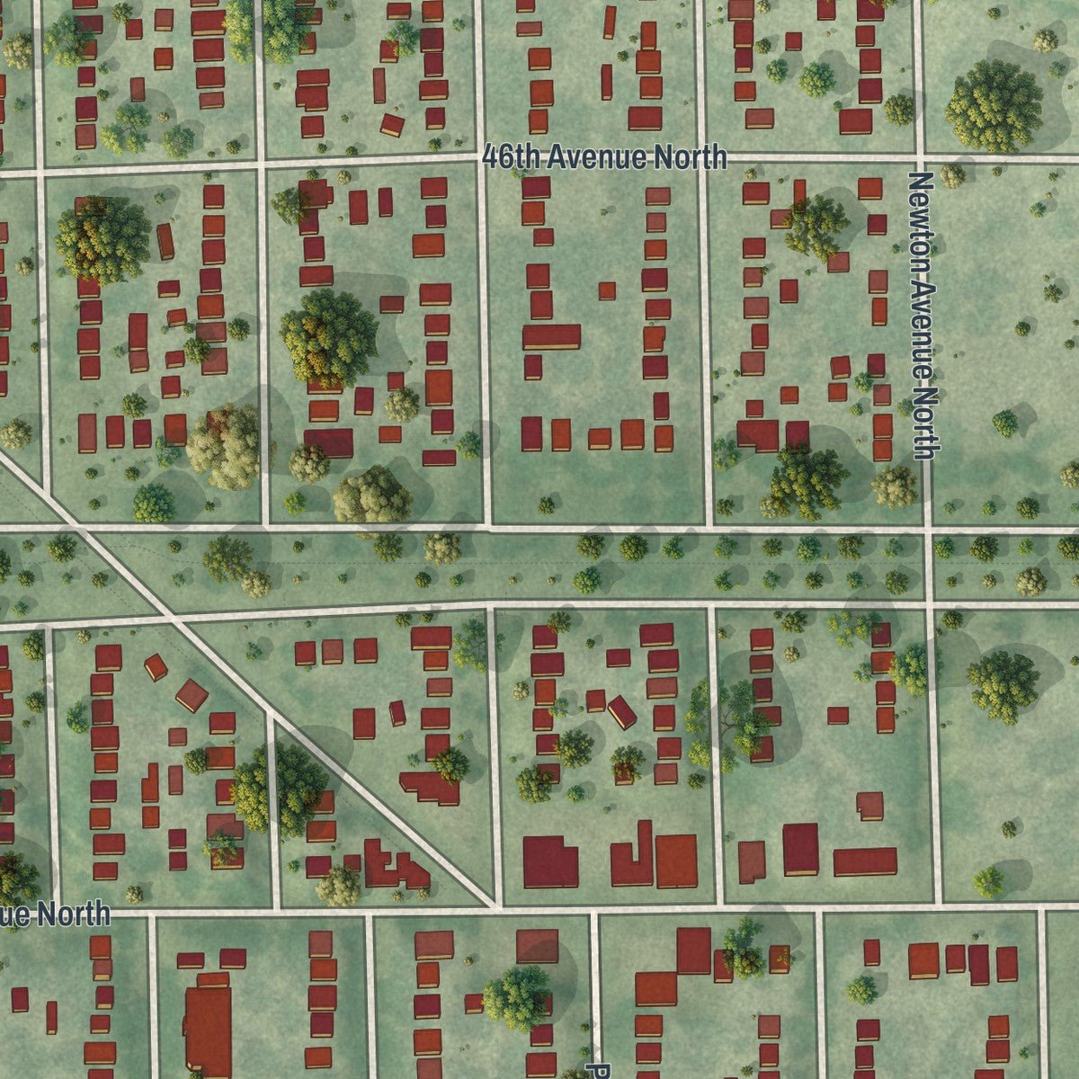 Second close-up of the map of Victory, Minnesota print showing more streets and buildings
