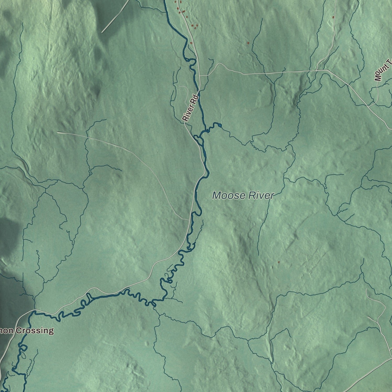 Close-up of the map of Victory, Vermont print showing terrain and local geography