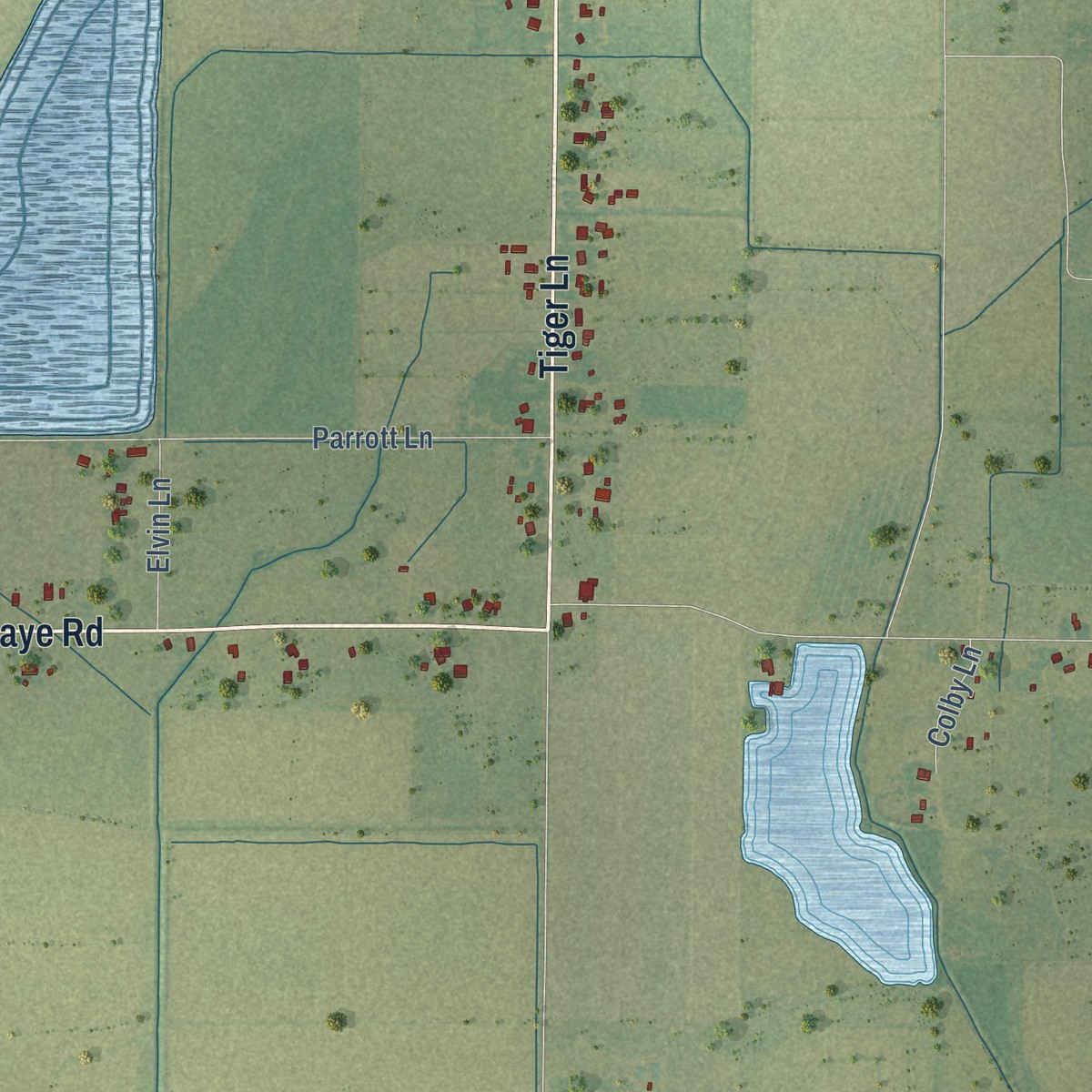 Second close-up of the map of Vidrine, Louisiana print showing more streets and buildings