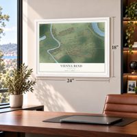 Vienna Bend, Louisiana map, 18 x 24 inch print in a white frame in a home office