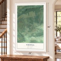 Vienna, New Jersey map, 24 x 36 inch print in a white frame by a staircase