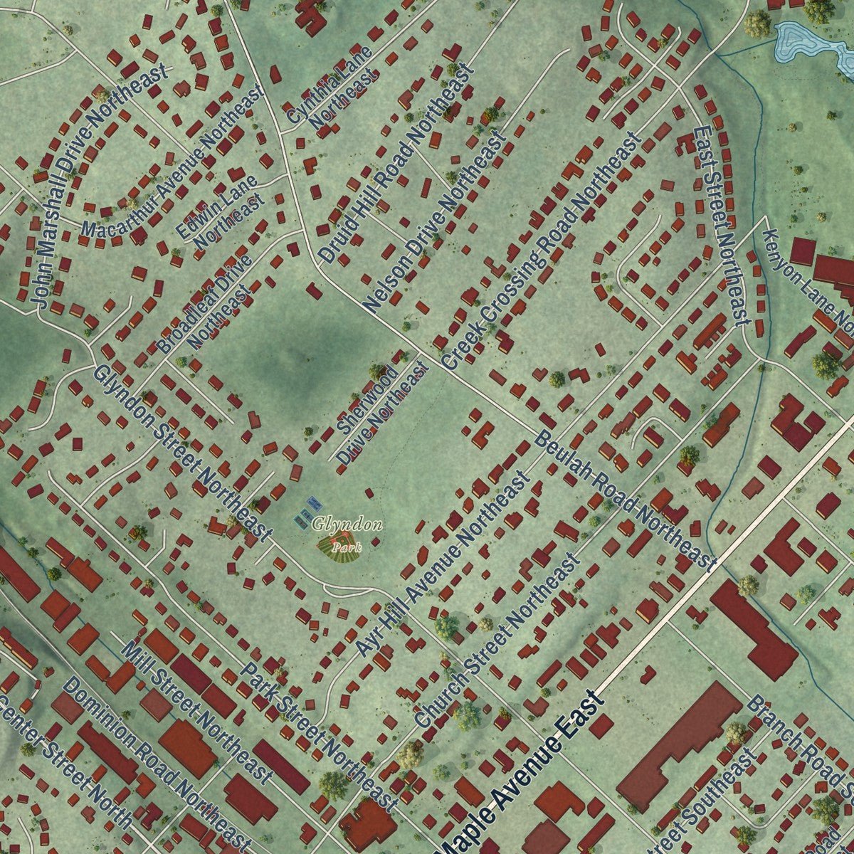 Second close-up of the map of Vienna, Virginia print showing more streets and buildings
